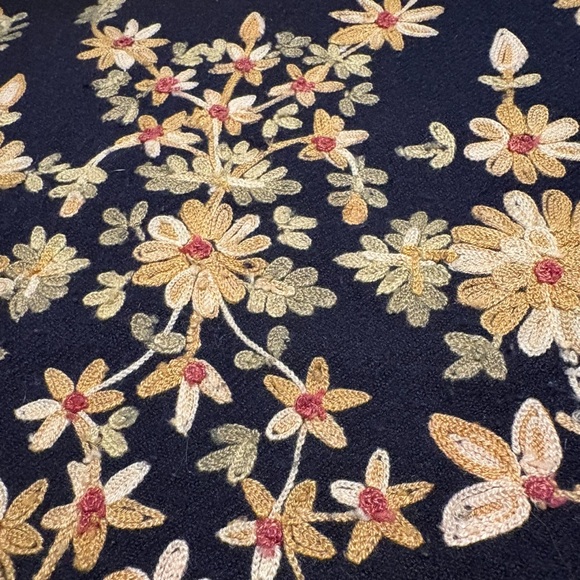 Wool Floral Embroidered Lumbar Pillow Cover With Solid Black Reverse - Picture 2 of 7